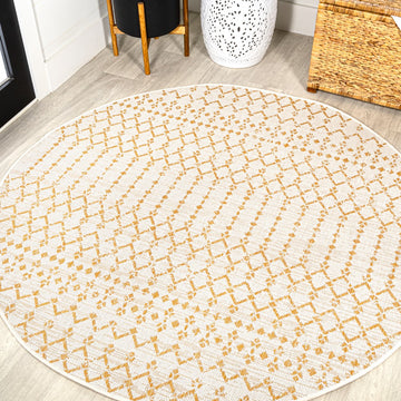 Ourika Moroccan Geometric Textured Weave Indoor/outdoor Round Rug